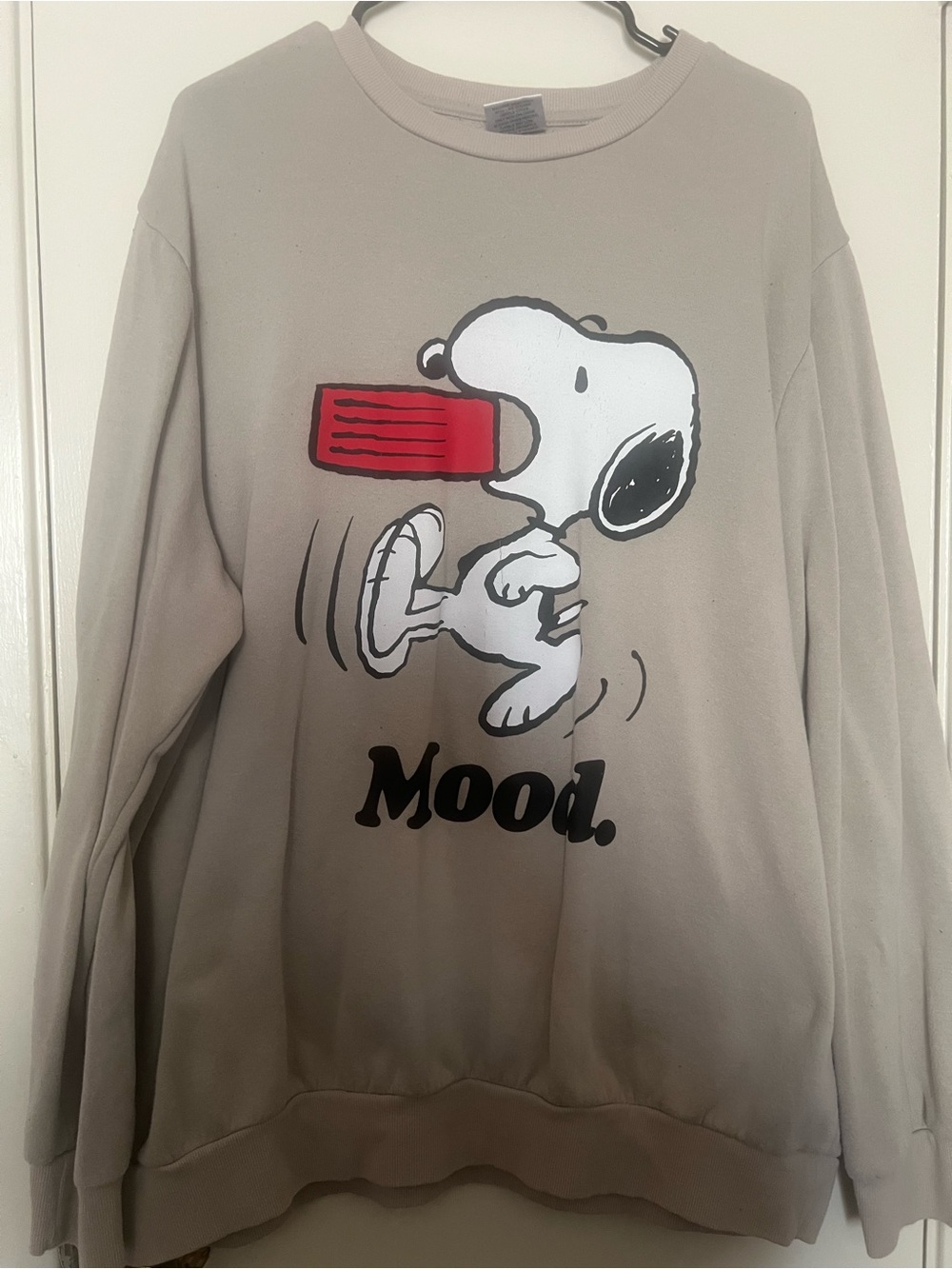 Peanuts Beige Crewneck Sweater with Snoopy 'Mood.' Graphic